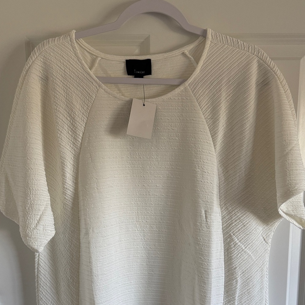 NWT Lumiere Textured White Shift Dress Size Large - Picture 2 of 7
